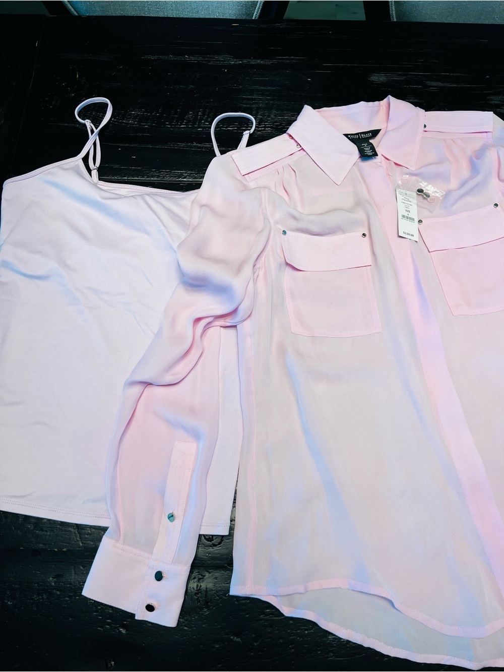 White House Black Market long-sleeve utility shirt/pink camisole included